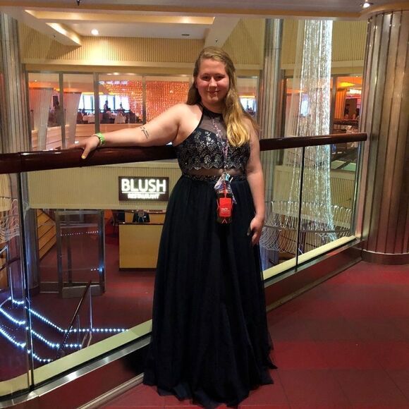 Teeze Me Nights Formal Blue Dress Maxi Prom Like New Size 15 - Picture 1 of 16